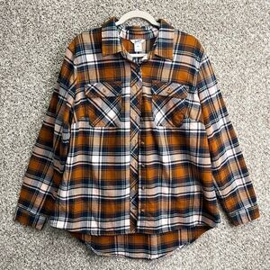 Duluth Trading Co Shirt Women’s XL Folklore Orange Plaid Long Sleeve Flannel